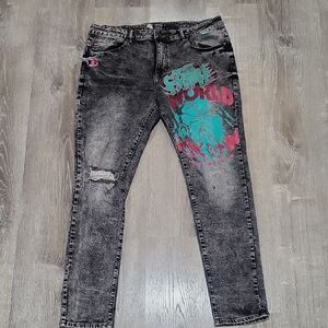 Staple Black and Teal Graphic Skinny Jeans